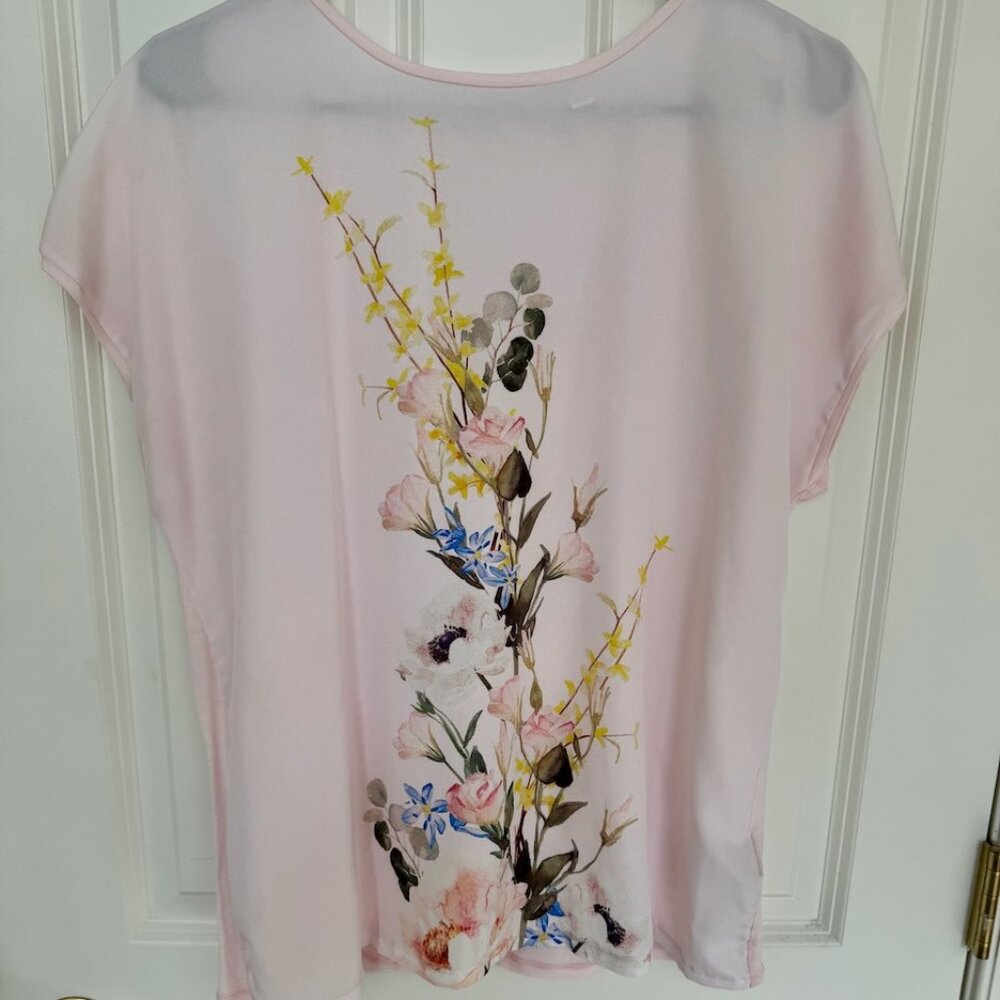 Ted Baker London Pink Floral Semi-Sheer T-Shirt Top Size 4 Large
